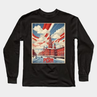 Perm Russia Vintage Tourism Travel Poster Long Sleeve T-Shirt